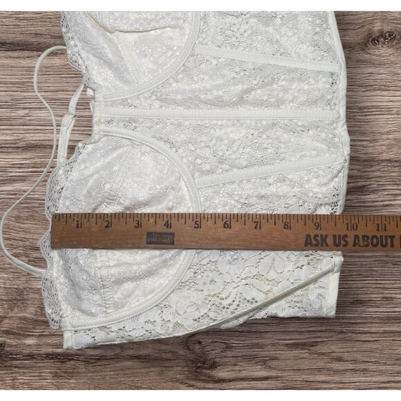 Cream Lace Bustier Crop Top Boning & Adjustable Straps Size L Bridal Coquette - Picture 4 of 7